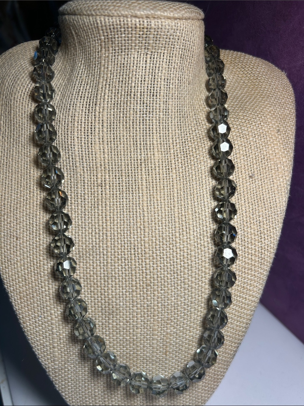 Smoky Gray Faceted Glass Bead Necklace with Hints of AB